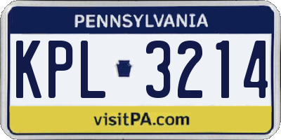 PA license plate KPL3214