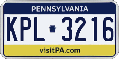 PA license plate KPL3216