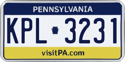PA license plate KPL3231