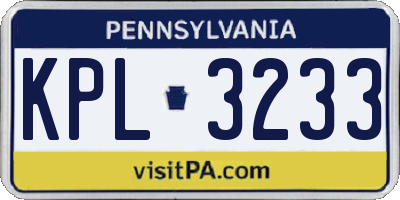 PA license plate KPL3233