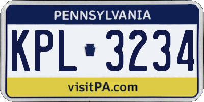 PA license plate KPL3234