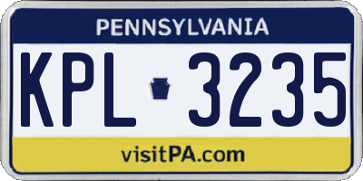 PA license plate KPL3235