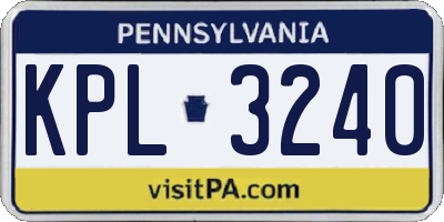PA license plate KPL3240