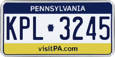 PA license plate KPL3245