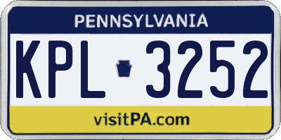 PA license plate KPL3252