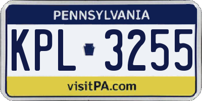 PA license plate KPL3255