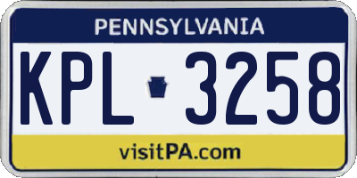 PA license plate KPL3258