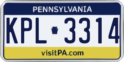 PA license plate KPL3314