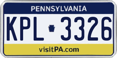 PA license plate KPL3326