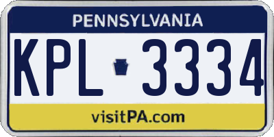PA license plate KPL3334
