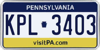PA license plate KPL3403