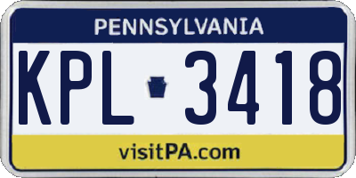 PA license plate KPL3418