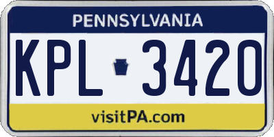 PA license plate KPL3420