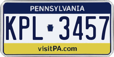 PA license plate KPL3457