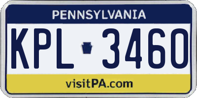 PA license plate KPL3460