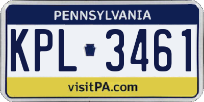 PA license plate KPL3461