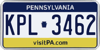 PA license plate KPL3462