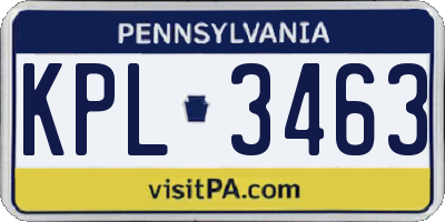 PA license plate KPL3463
