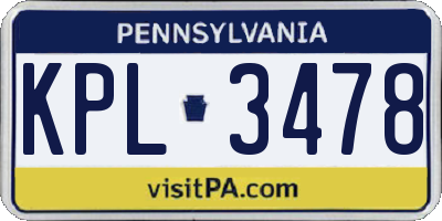PA license plate KPL3478
