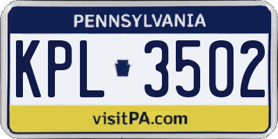 PA license plate KPL3502