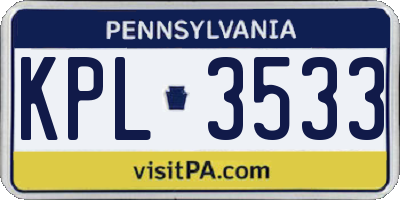 PA license plate KPL3533