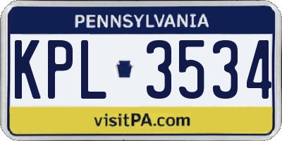 PA license plate KPL3534