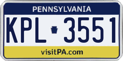 PA license plate KPL3551