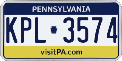 PA license plate KPL3574