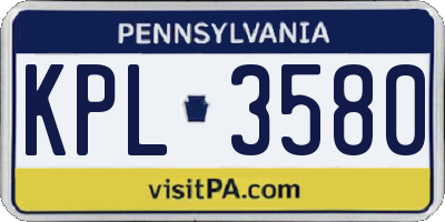PA license plate KPL3580