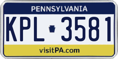 PA license plate KPL3581