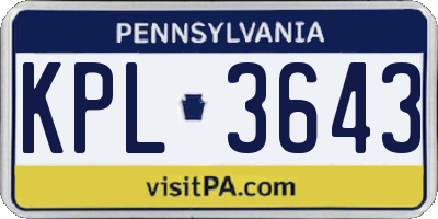 PA license plate KPL3643