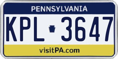 PA license plate KPL3647