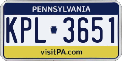 PA license plate KPL3651