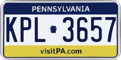 PA license plate KPL3657