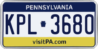 PA license plate KPL3680