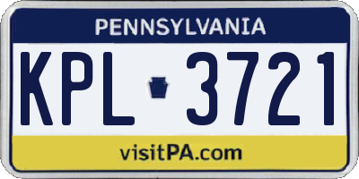 PA license plate KPL3721