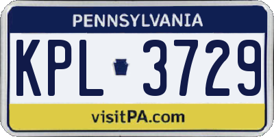 PA license plate KPL3729