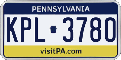 PA license plate KPL3780