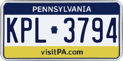 PA license plate KPL3794