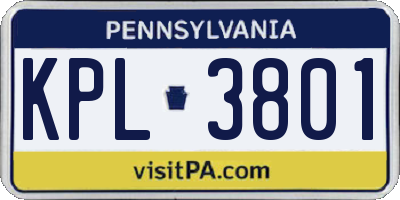PA license plate KPL3801