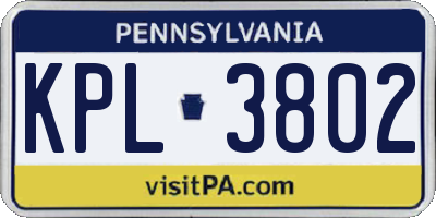 PA license plate KPL3802