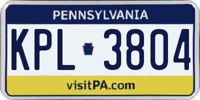PA license plate KPL3804