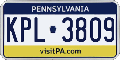 PA license plate KPL3809