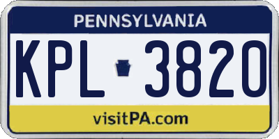 PA license plate KPL3820