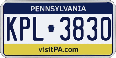 PA license plate KPL3830