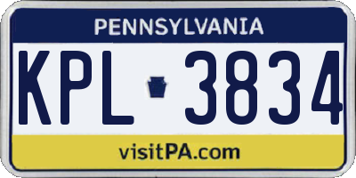 PA license plate KPL3834