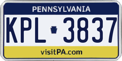 PA license plate KPL3837