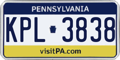 PA license plate KPL3838