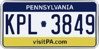 PA license plate KPL3849