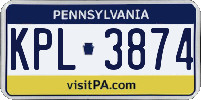 PA license plate KPL3874